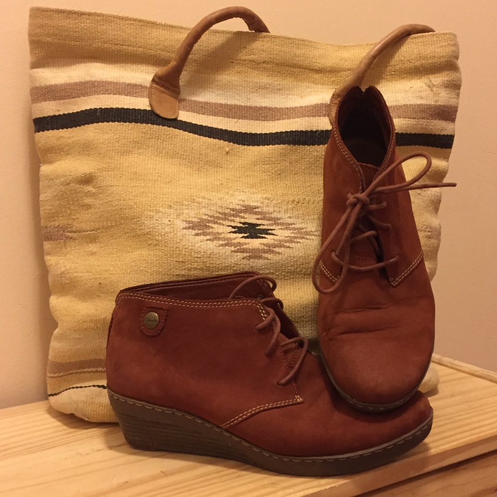 Suede Clarks wedges